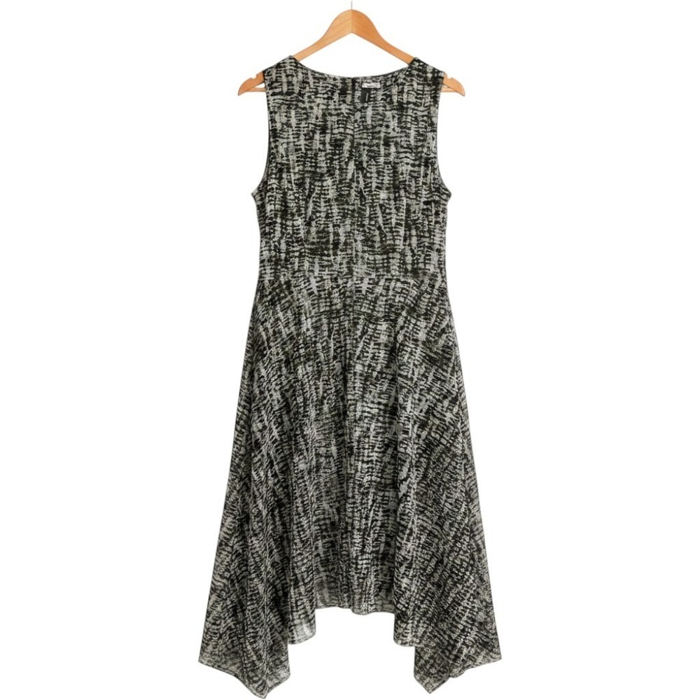 Jessica Howard Dress Women 14 Green Abstract Mesh Handkerchief Hem Midi